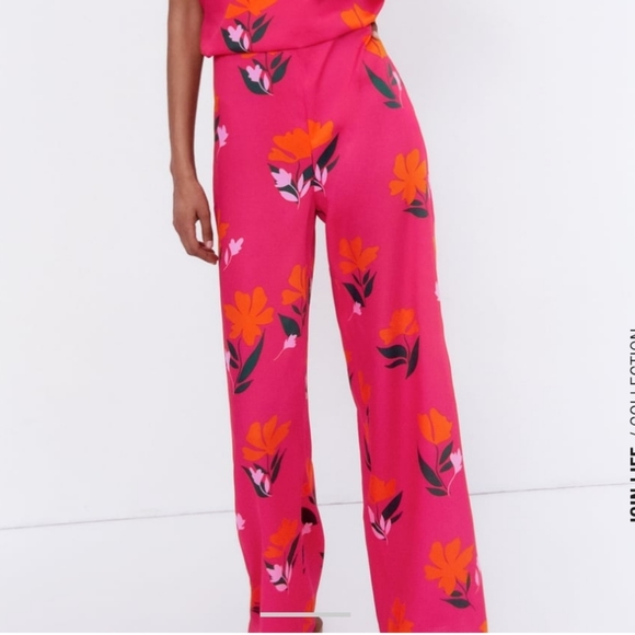 NWT Zara Long Print Jumpsuit pink size Small - Picture 2 of 12